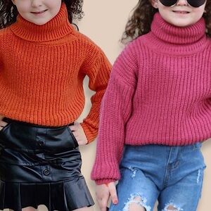 GIRLS ORANGE & PINK BUNDLE FALL AUTUMN TURTLENECK KNITTED SWEATER SIZE 5T